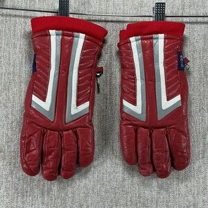 Aris Ladies Red and Gray Leather Ski Winter Gloves M